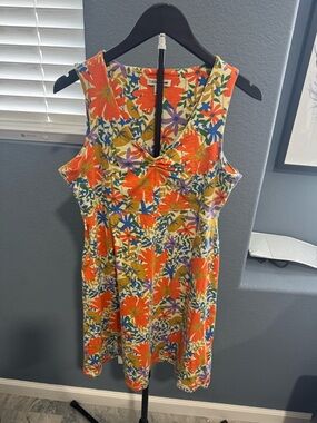 Toad&Co Orange Floral Tie-Front Mini Dress with Blue and Purple Flowers